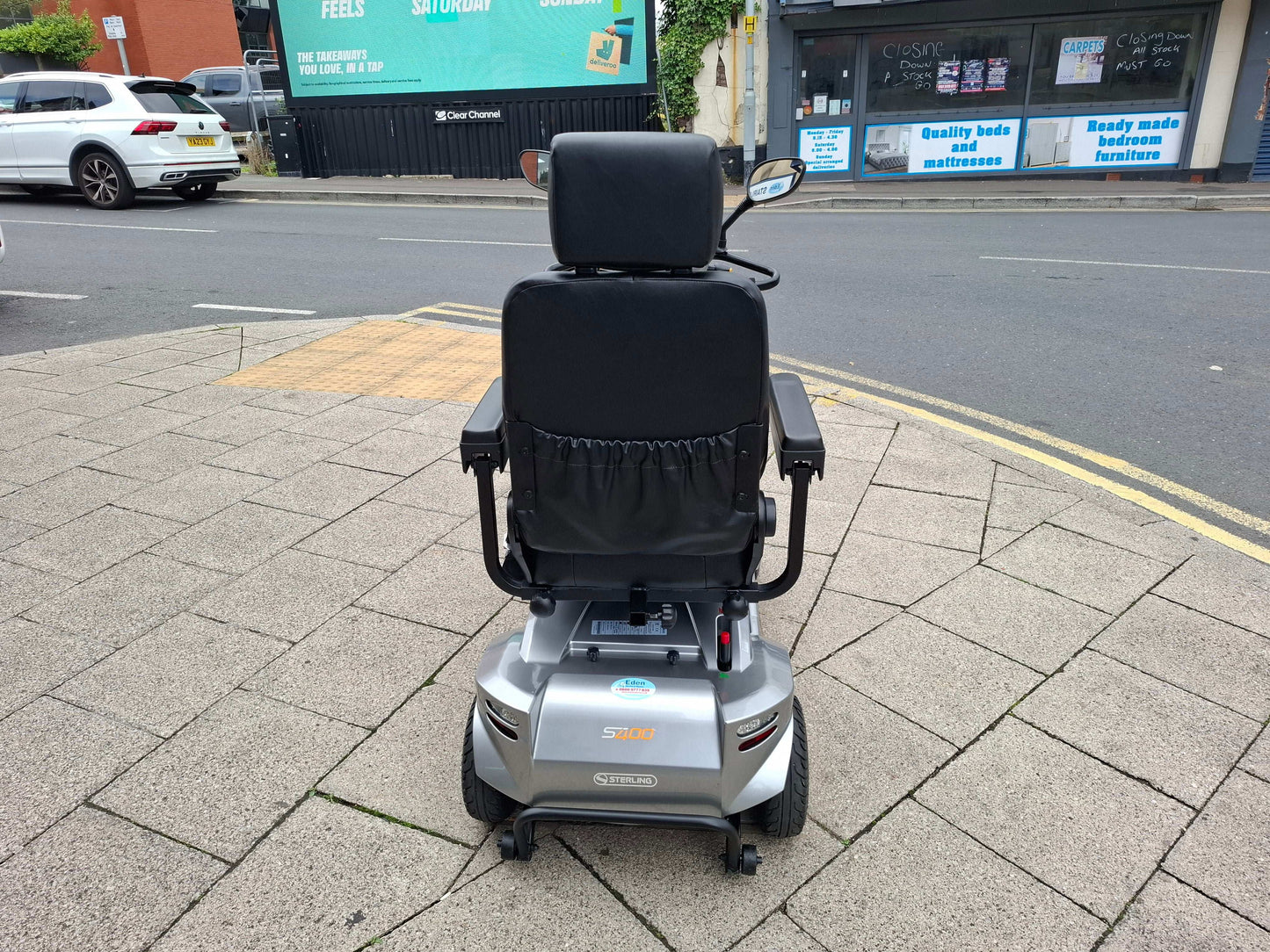 The back of Sunrise S400 Mobility Scooter In Silver