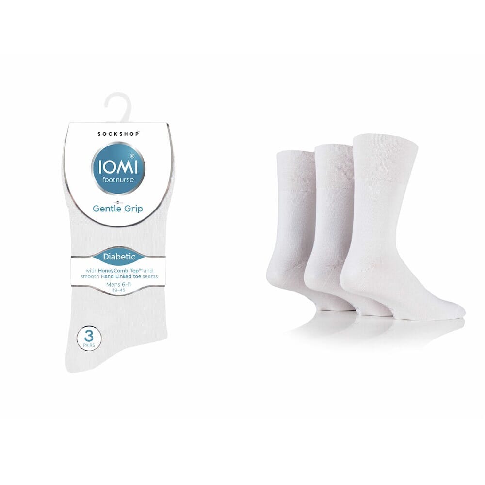 3Pk Iomi G Grip Diabetic Socks 6-11 Wht - Eden Mobility