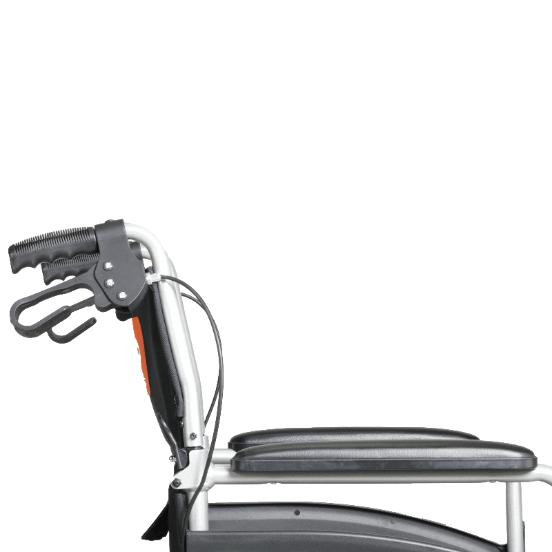 Black and silver manual Excel Access Transit wheelchair on a white background