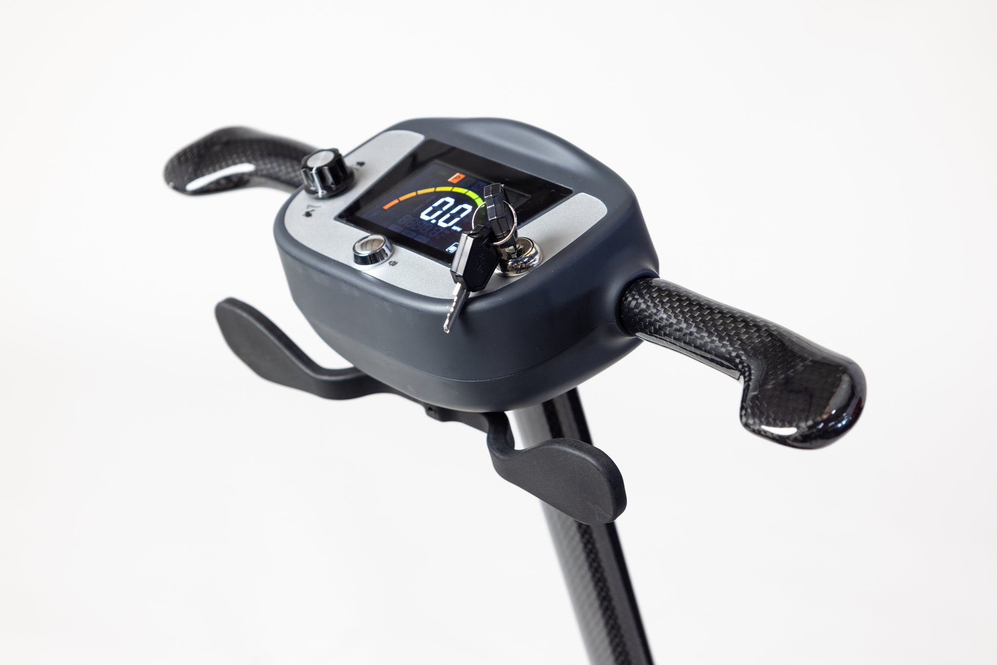 Close up of mobility scooter handle bars