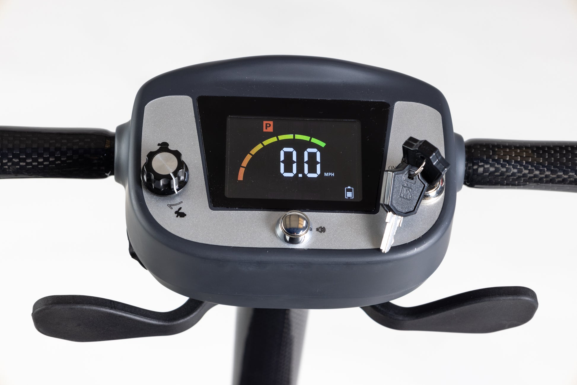 Close up of mobility scooter handle bars