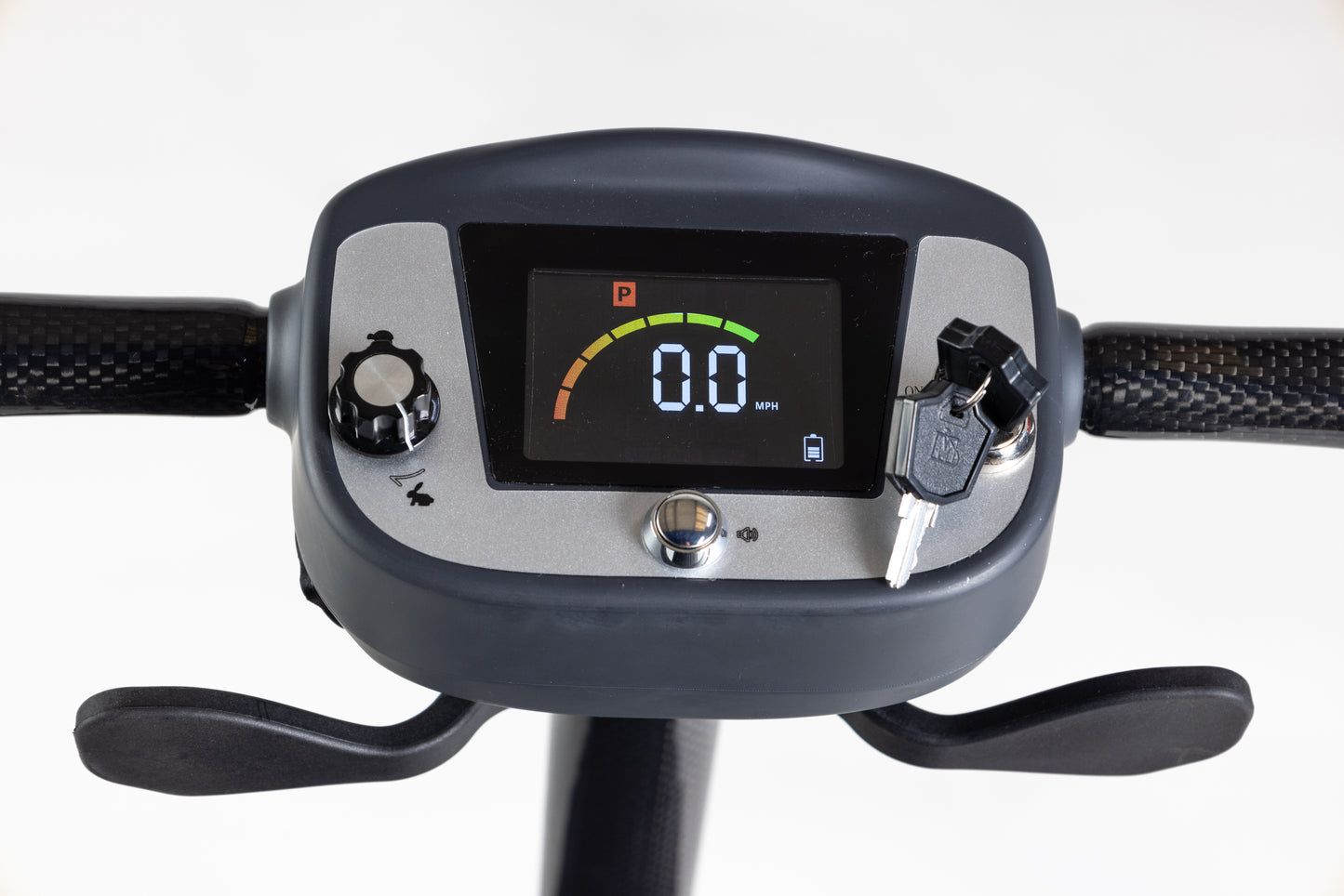 Close up of mobility scooter handle bars