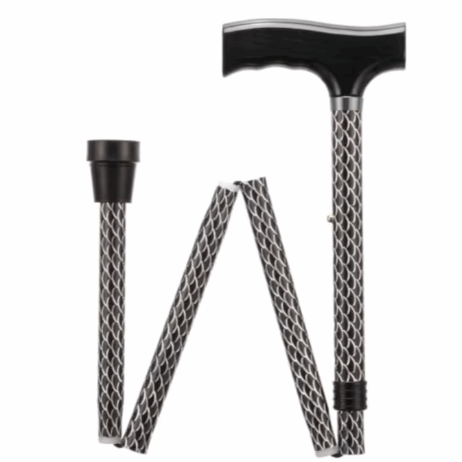 Folding Height Adjustable Walking Stick (Etched Black)