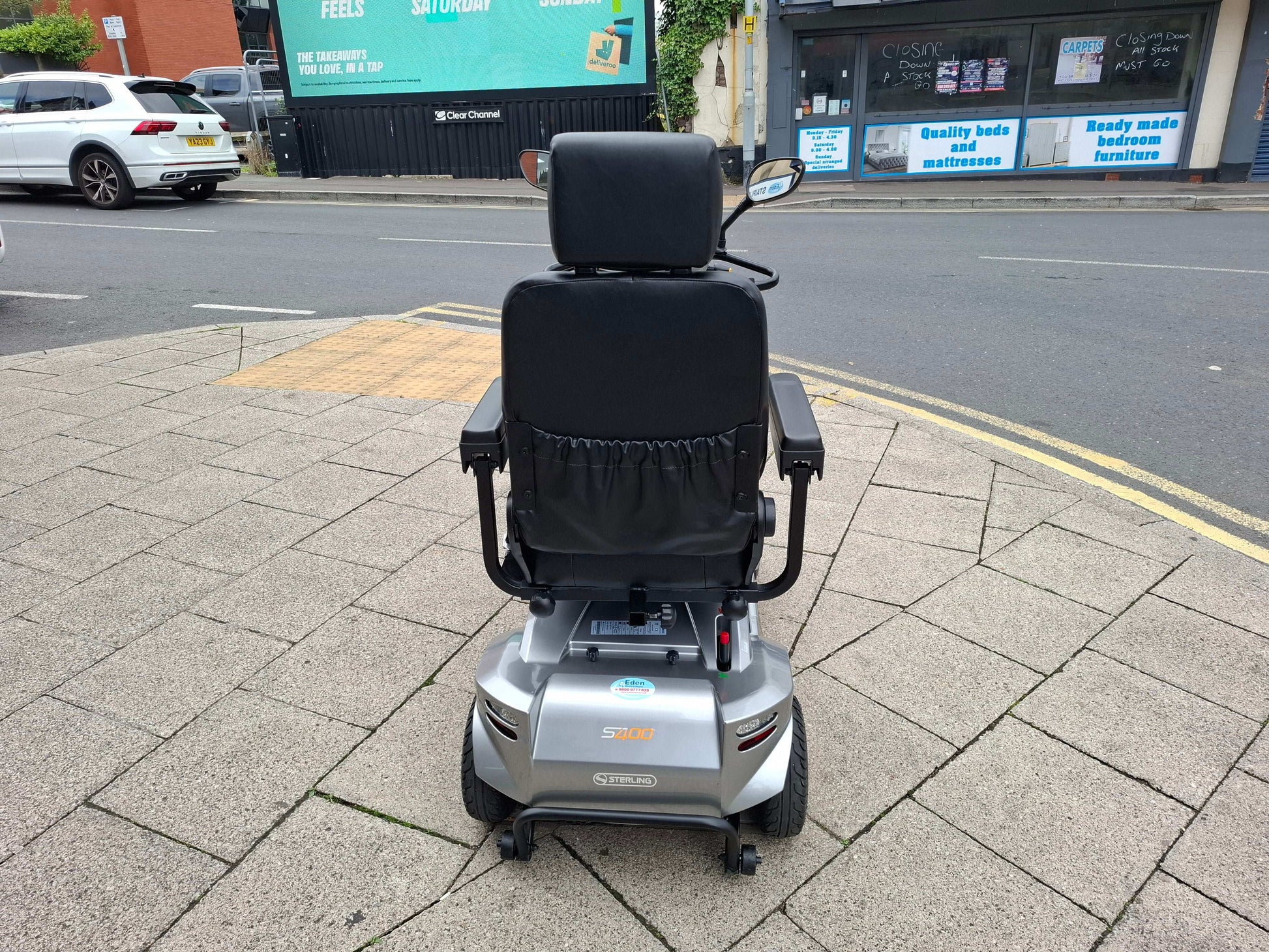 The back of Sunrise S400 Mobility Scooter In Silver