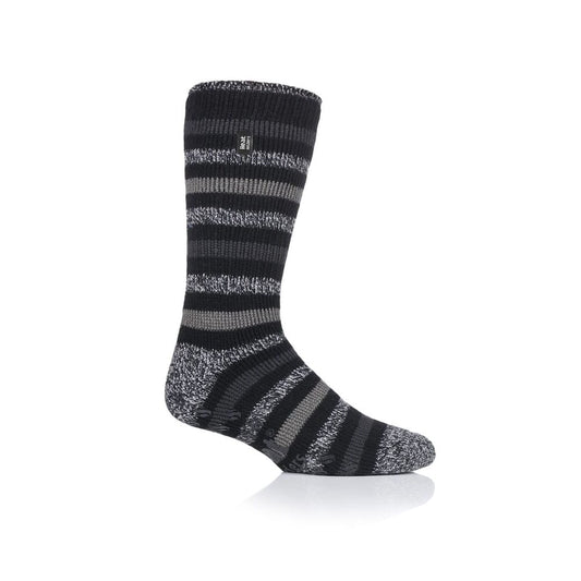 Mens Hh Slipper Socks Black Stripe 6-11 - Eden Mobility