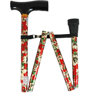 Nrs Folding Walking Stick-Red Floral - Eden Mobility