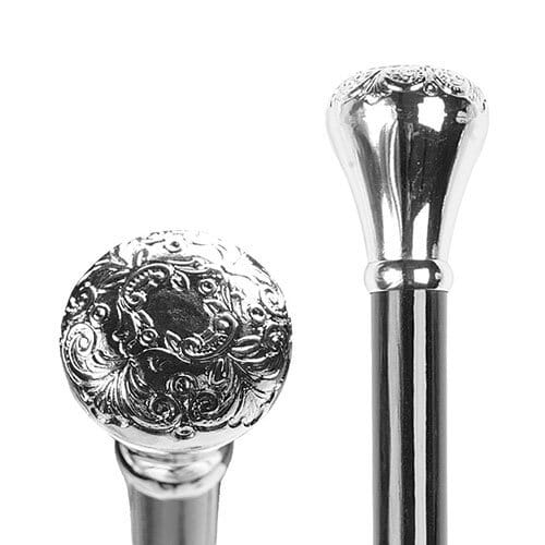 Embossed Chrome Knob Walking Stick - Bla - Eden Mobility