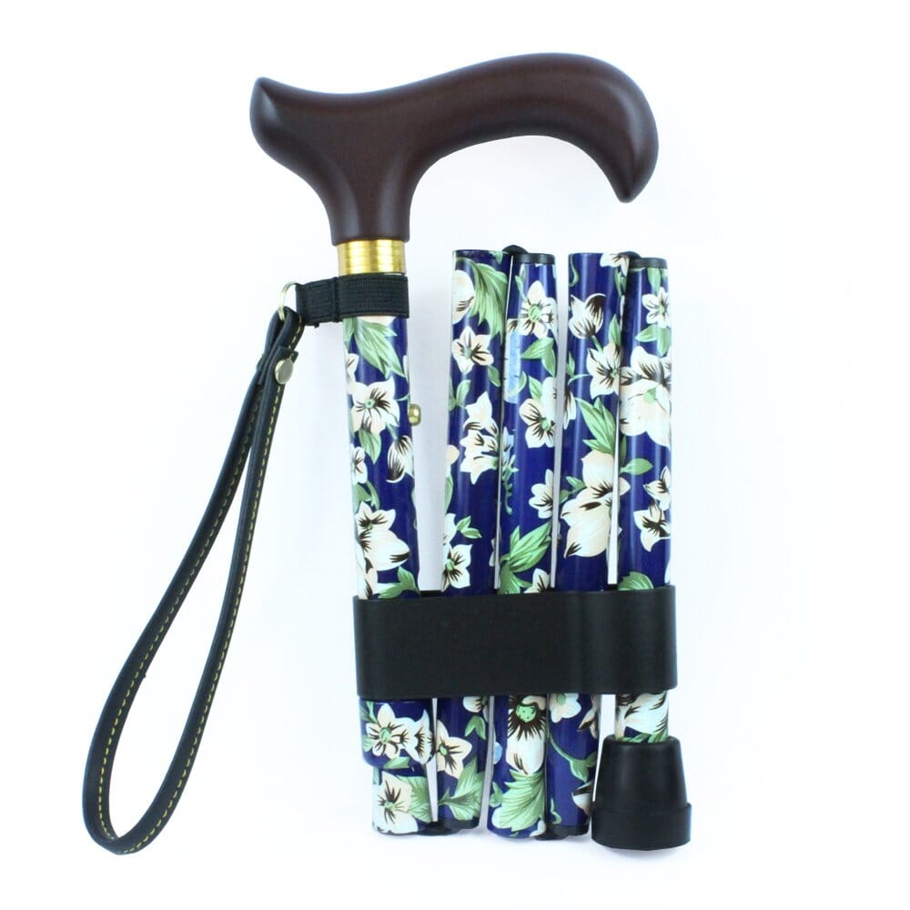 Folding Walking Stick-Blue Floral Morris - Eden Mobility