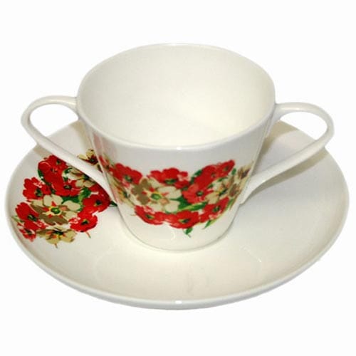 Two Handled Cup And Saucer Bone China - Eden Mobility