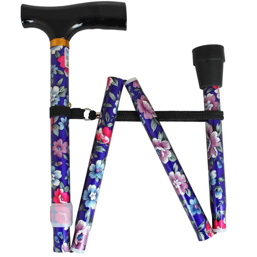 Nrs Folding Walking Stick-Blue Floral - Eden Mobility