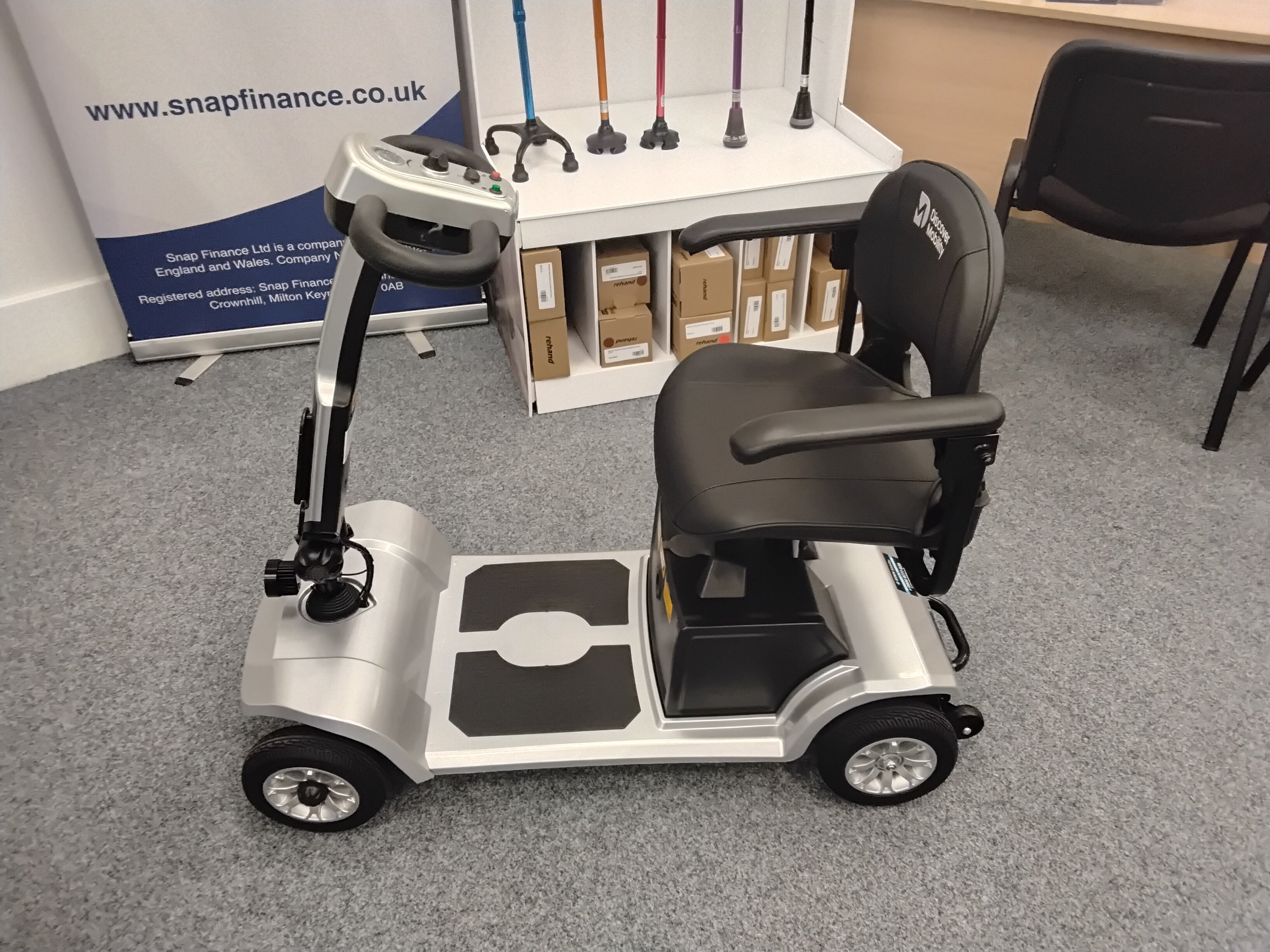 Silver Cruise Rider scooter refurbished by experts with tested batteries, designed for comfortable indoor and outdoor mobility.