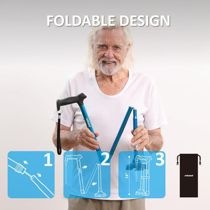 Rehand Height Adjustable, Folding Walking Stick | Air Cushion & Wide Base - Eden Mobility