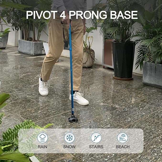 Rehand Height Adjustable, Folding Walking Stick | Air Cushion & Wide Base - Eden Mobility