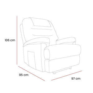 Line drawing of the Alberta Rise & Recliner chair showing dimensions 106cm high, 95cm deep, and 97cm wide.