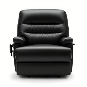 Black extra wide Alberta Rise & Recliner chair with dual motor, plush cushioning, and smooth leather upholstery.