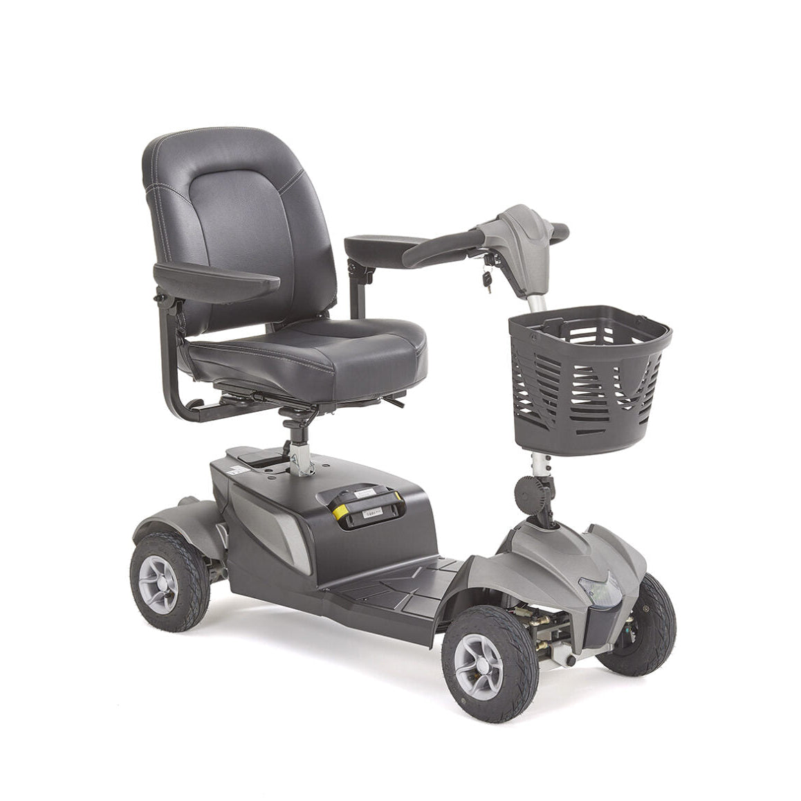 The Eden Essential Aura 4mph Boot mobility scooter with comfortable seat and front basket for easy transport.