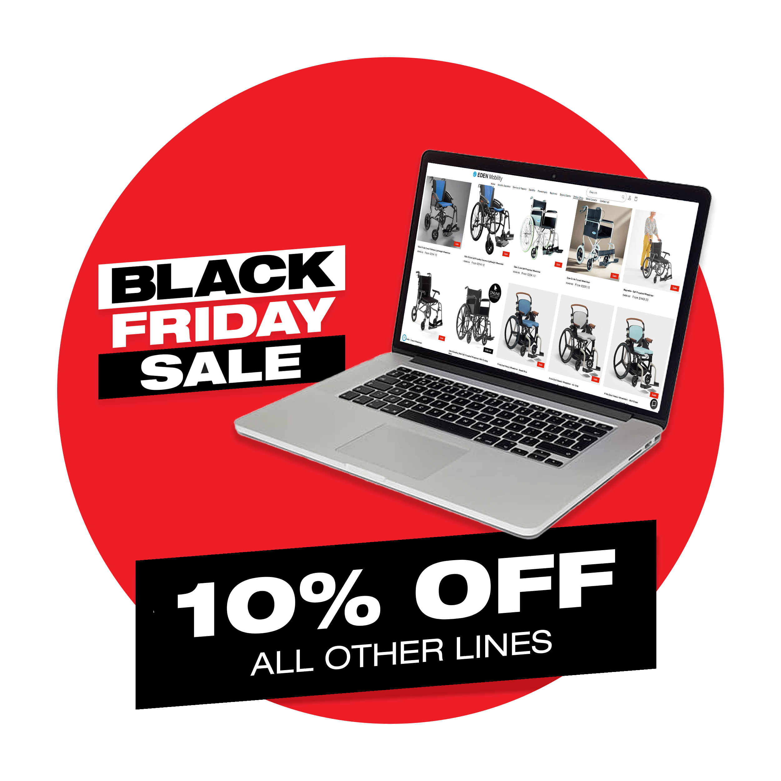 Laptop displaying a Black Friday sale on a red and black background