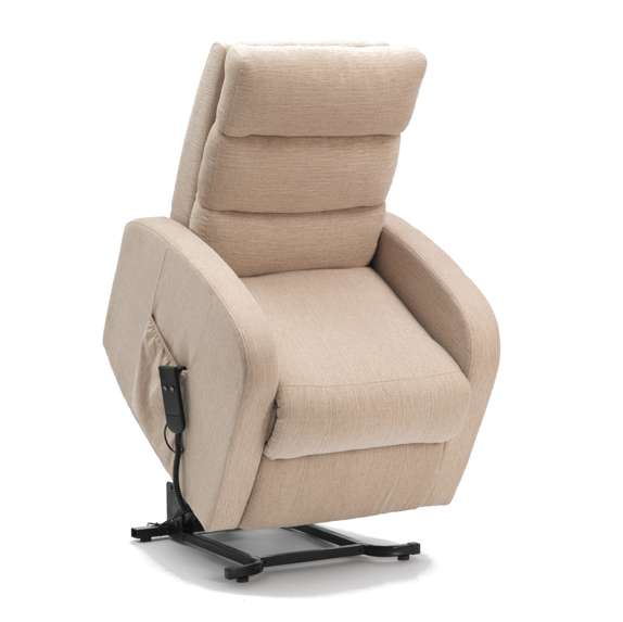 Beige Eden Essential Riser Recliner chair with soft chenille fabric and remote control for rise and recline functions