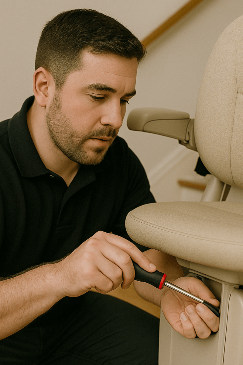 A man repairing a stairlift
