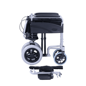 Black and silver manual Excel Access Transit wheelchair on a white background