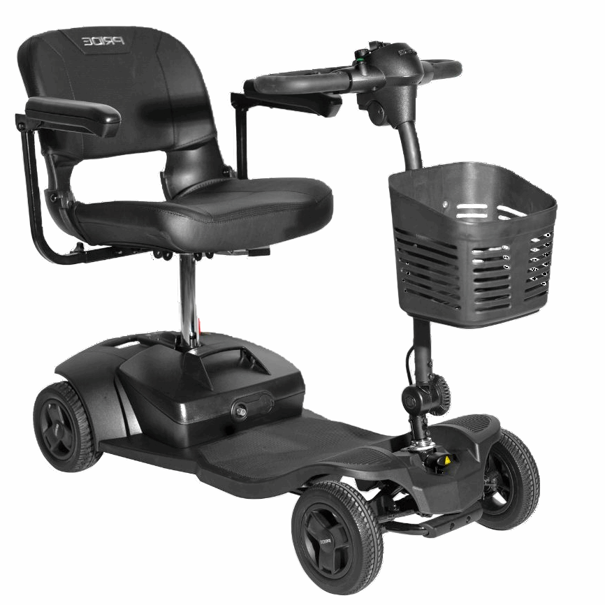 pride gogo ultra mobility scooter with a basket on a white background