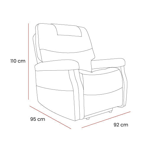 Line drawing of The Hamdon Rise & Recliner Chair with dimensions 110cm height, 95cm depth, and 92cm width shown