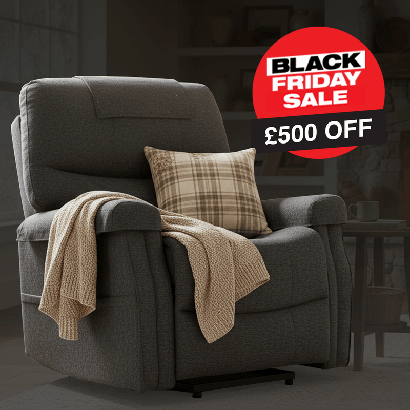 Black Friday sale banner £500 off The Hamdon Rise & Recliner Chair | Dual Motor | Heat & Massage