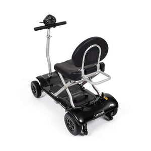 Black Drive InstaFold automatic folding mobility scooter with seat and four wheels on white background