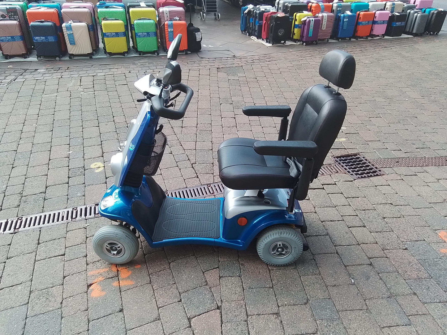 Side of Blue mobility scooter