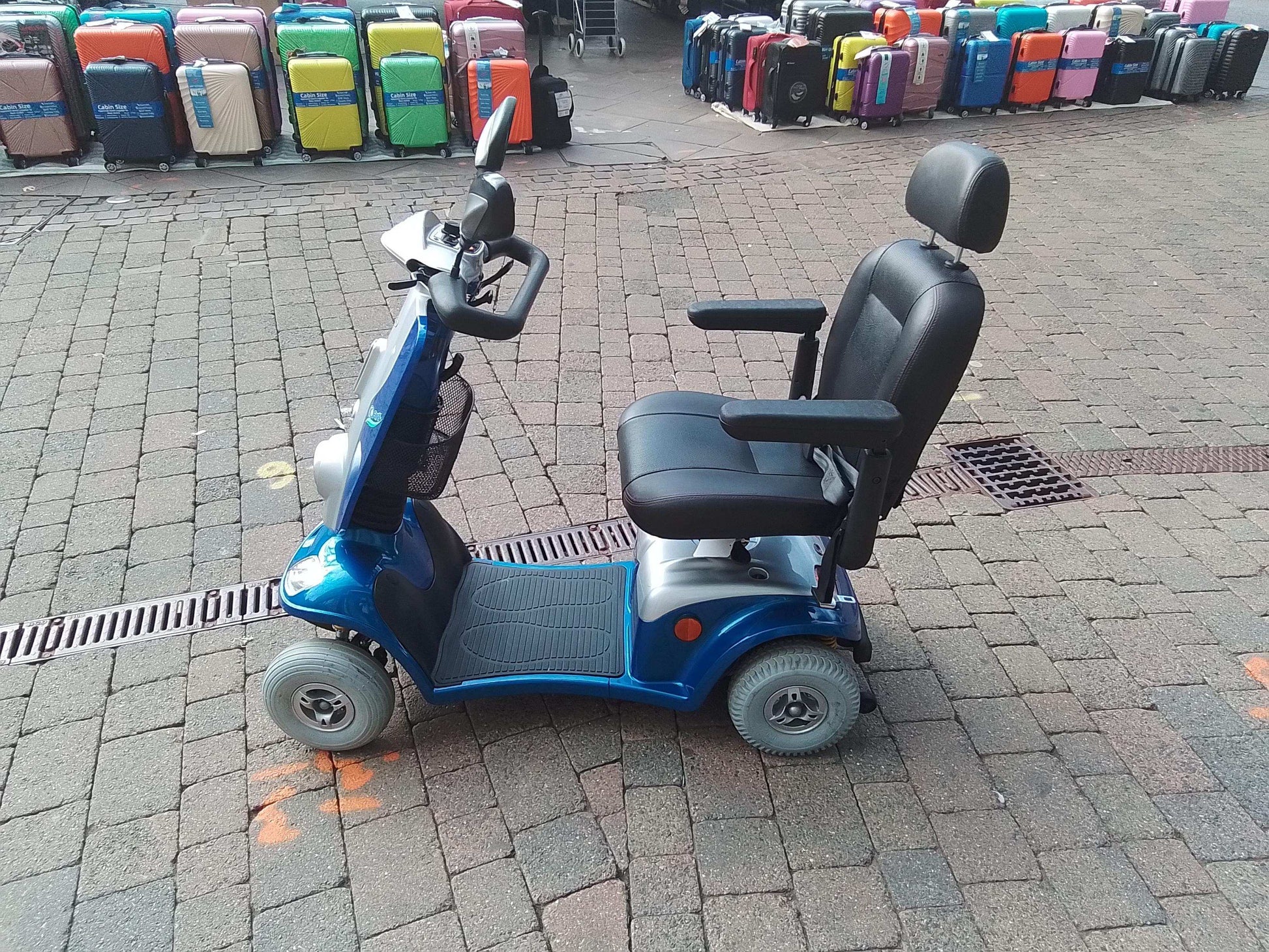 Side of Blue mobility scooter