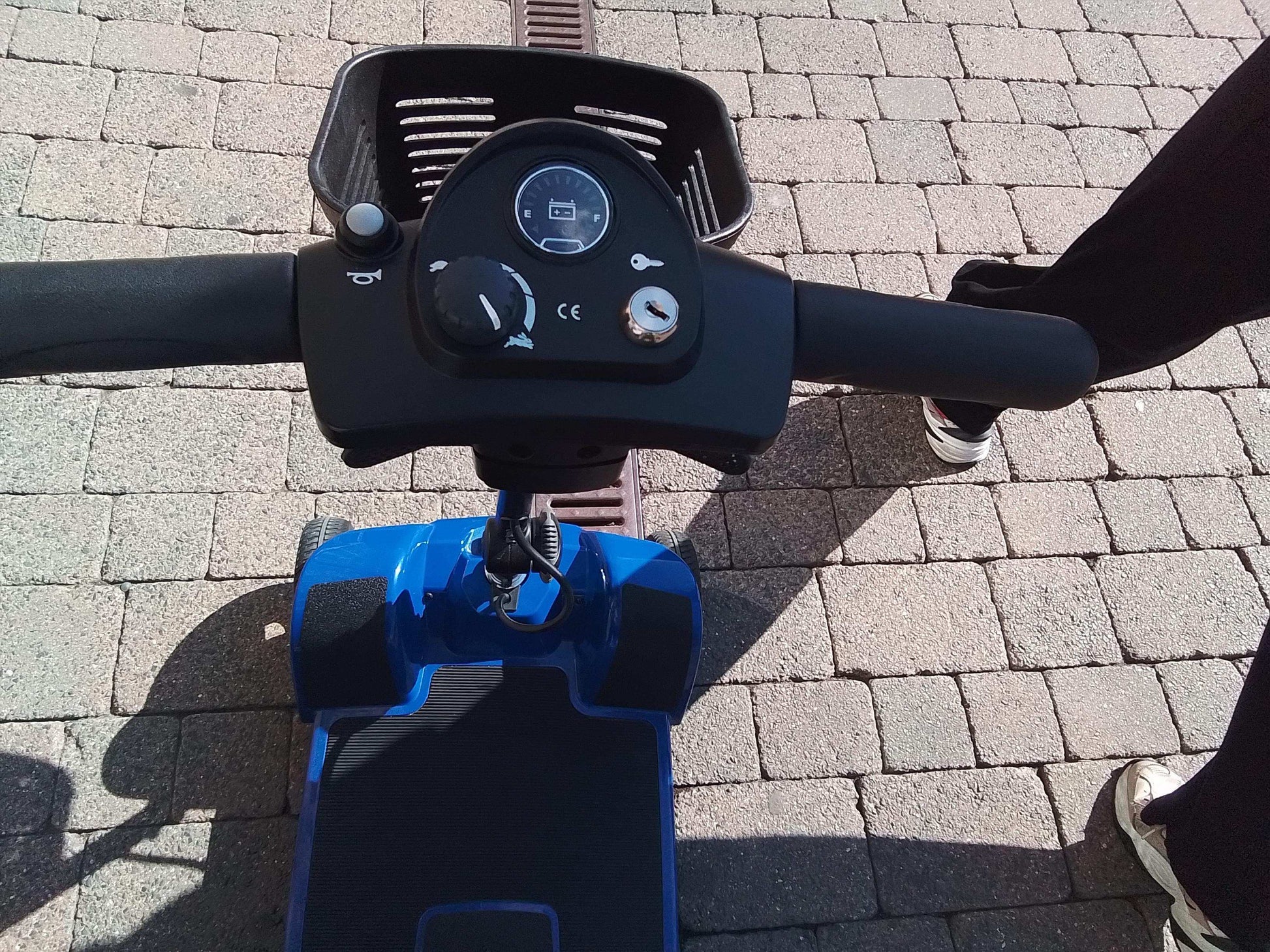 Close up of Pride Apex Lite Mobility Scooter In Blue