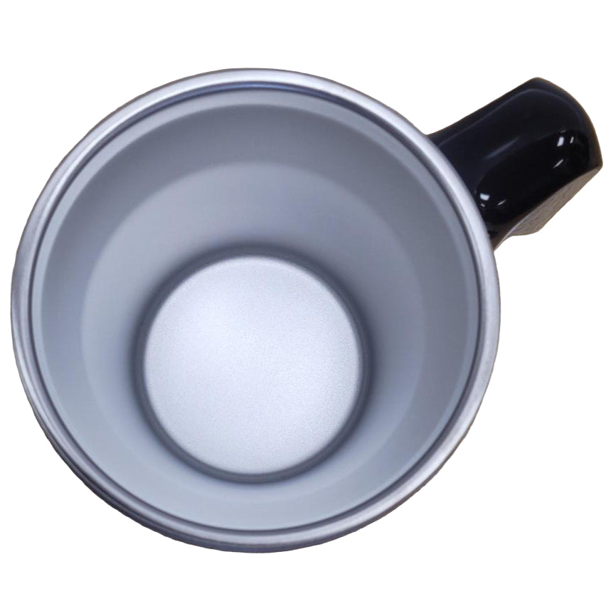 Insulated mug with a black handle
