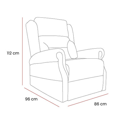 Line drawing of Monterey Rise & Recliner chair with dimensions 112 cm height, 96 cm depth, and 86 cm width shown.