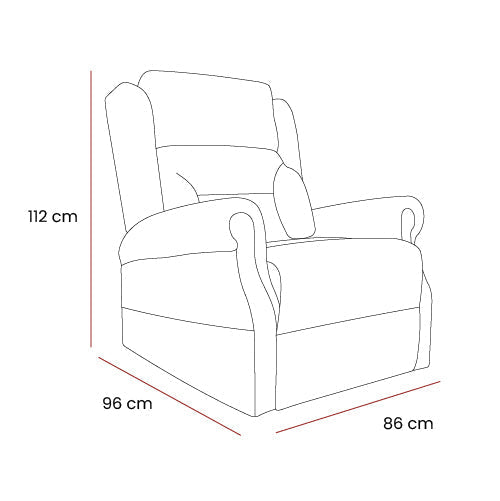 Line drawing of Monterey Rise & Recliner chair with dimensions 112 cm height, 96 cm depth, and 86 cm width shown.