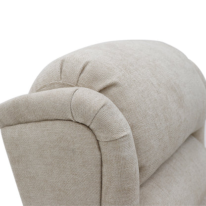 Close-up of the cream fabric headrest on the Sanford Rise and Recliner dual motor chair