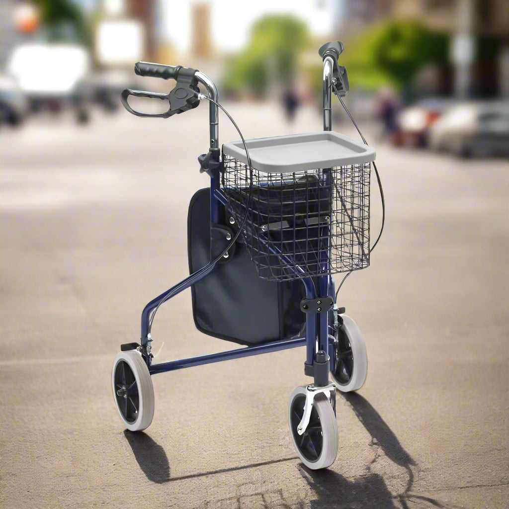 Blue Steel Tri-Walker with Bag, Basket & Tray - Eden Mobility