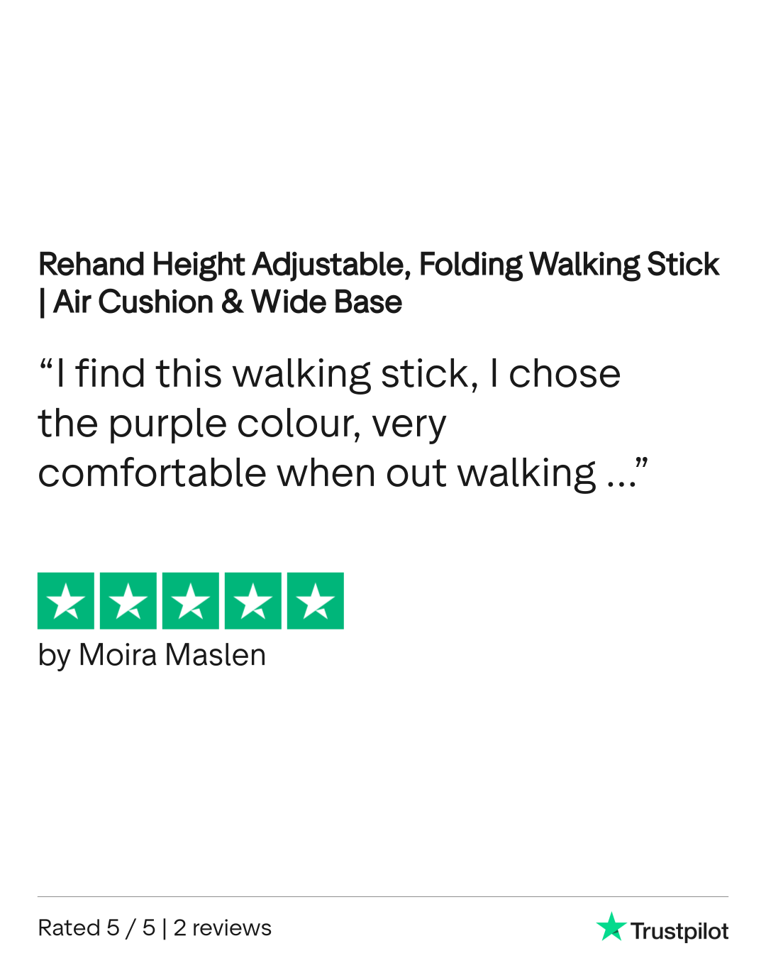 Customer review excerpt for Rehand purple height adjustable folding walking stick with air cushion and wide base