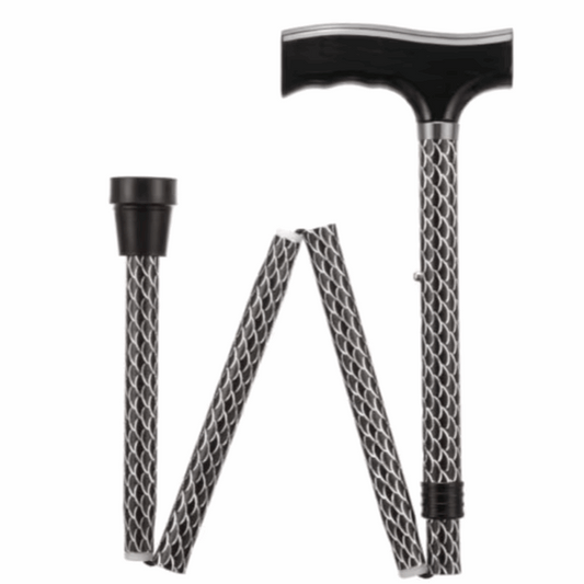 Folding Height Adjustable Walking Stick (Etched Black)