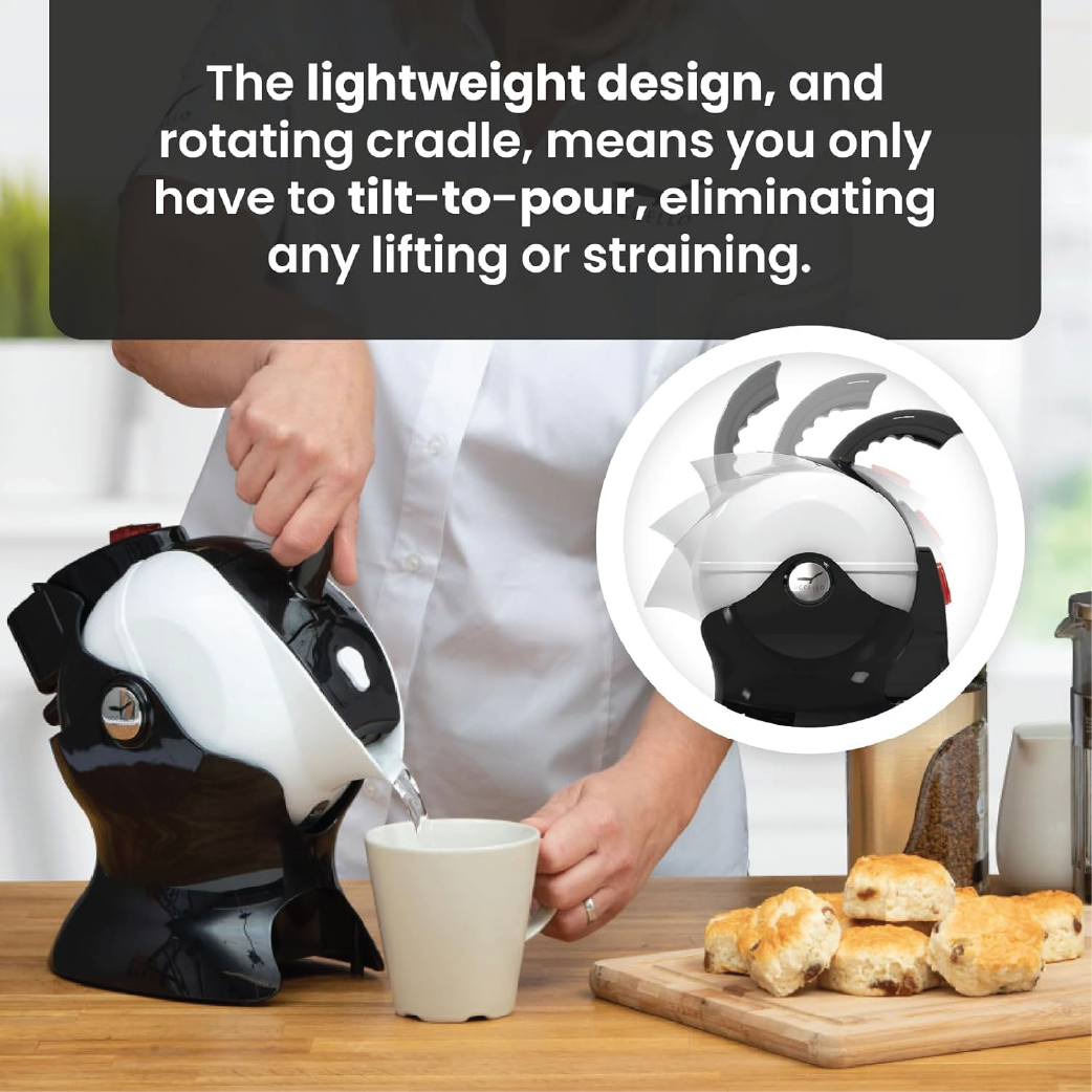 Uccello Electric Safety Kettle | Black Tipper Base Included | Effortless Pour Every Time | Daily Living Drinking Aid For Disabled and Seniors | 1.5 Litres - Eden Mobility