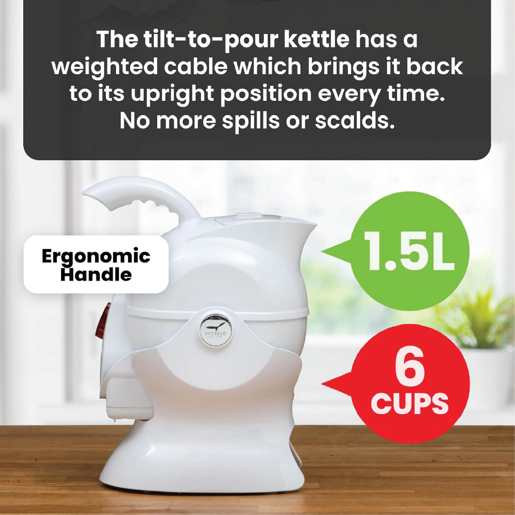 Uccello Electric Safety Kettle | Black Tipper Base Included | Effortless Pour Every Time | Daily Living Drinking Aid For Disabled and Seniors | 1.5 Litres - Eden Mobility