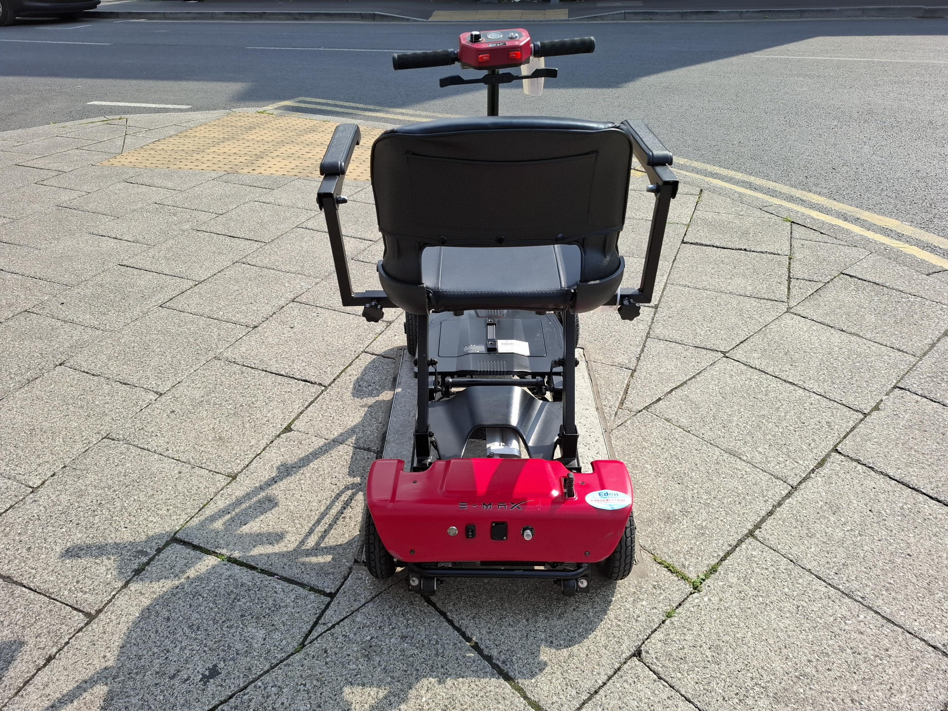 Back of E-Max Foldi Mobility Scooter in Red