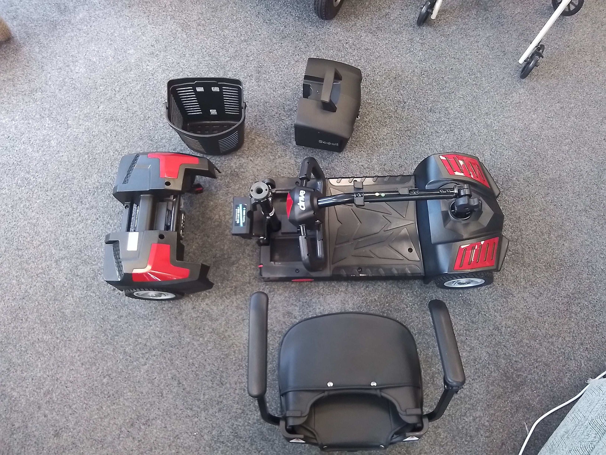 Red Drive Scout Mobility Scooter Disassembled 