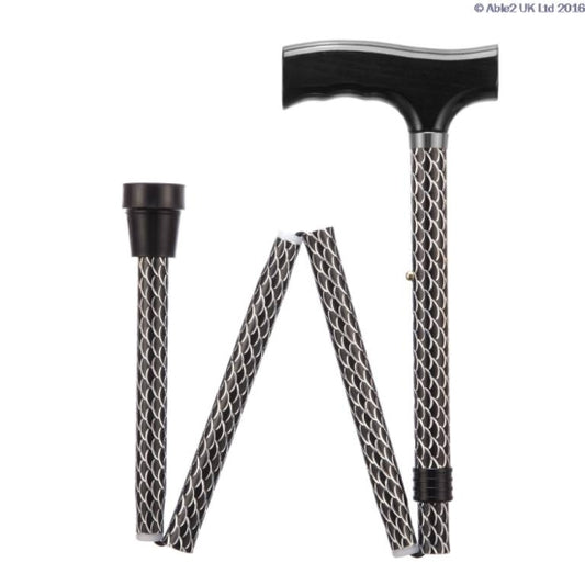 Folding Height Adjustable Walking Stick (Etched Black)