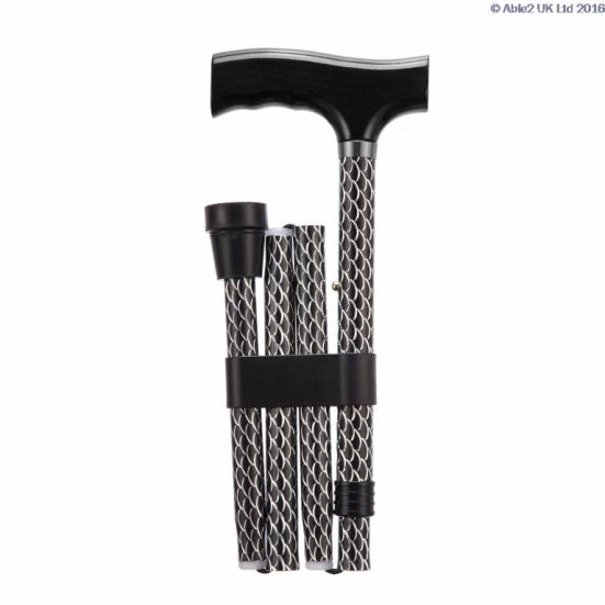 Folding Height Adjustable Walking Stick (Etched Black)