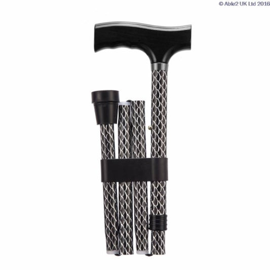 Folding Height Adjustable Walking Stick (Etched Black)