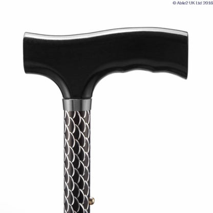 Folding Height Adjustable Walking Stick (Etched Black)